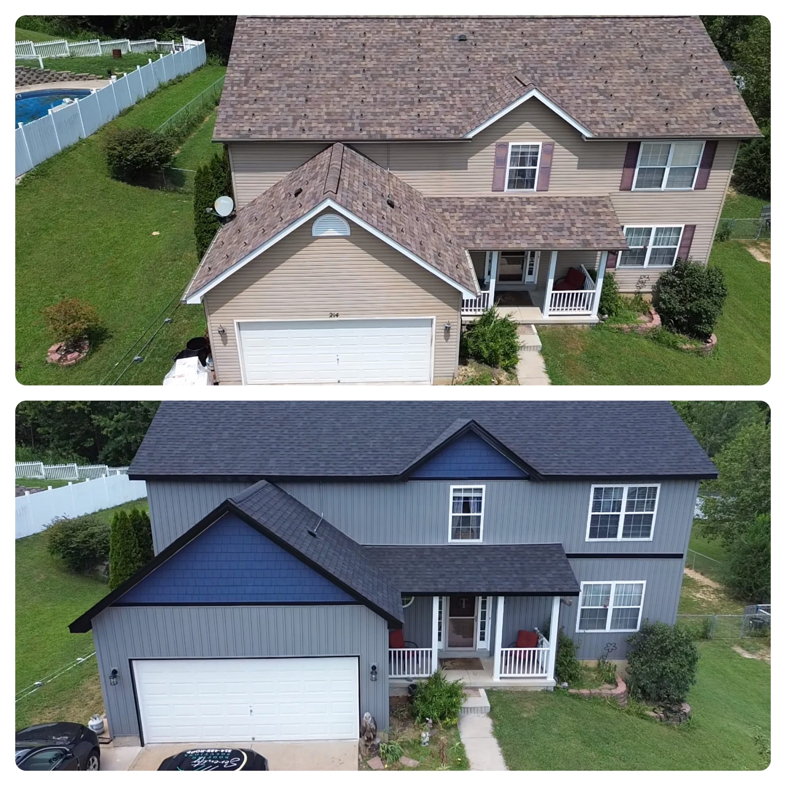 Before after blue siding makeover in St. Louis MO