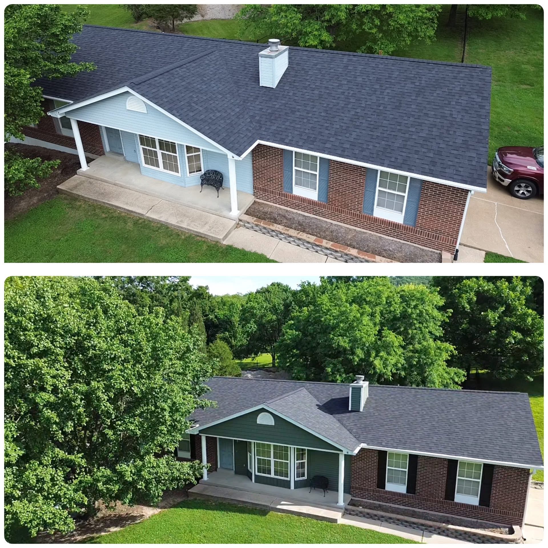 Before after green siding makeover in Hillsboro MO