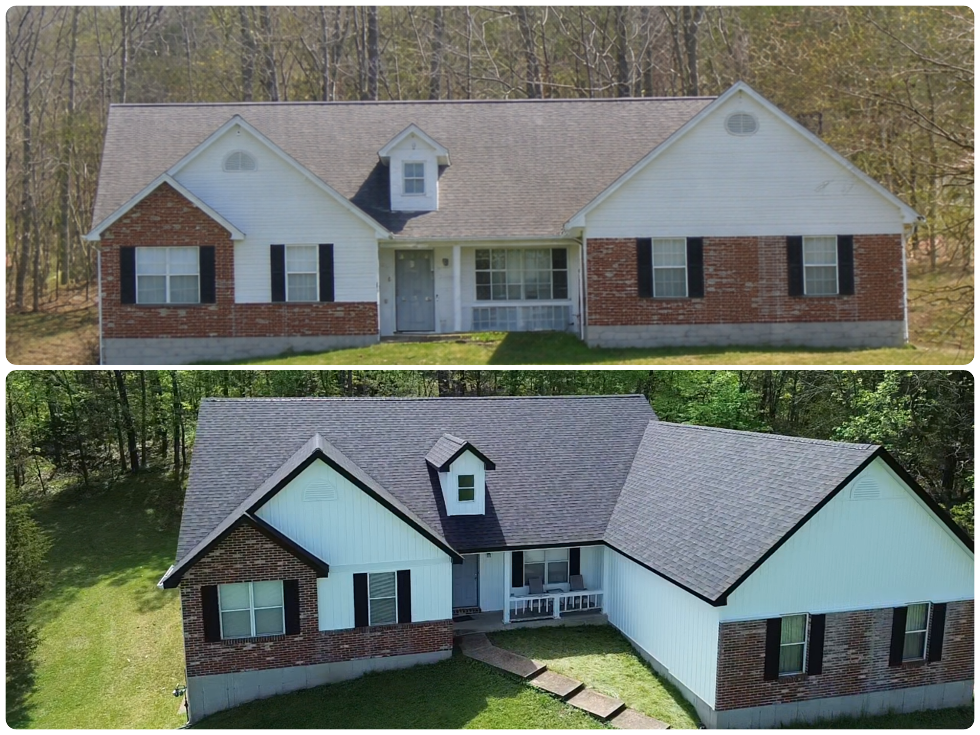 Before after storm damage roof replacement in St. Louis MO